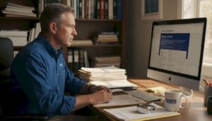Property inspector reviewing apartment inspection report
