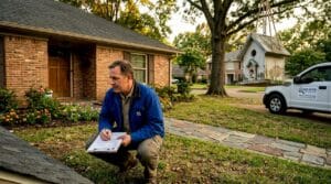 Inspector reviewing home roof in Mid-South