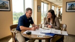 Inspector and manager review property checklist