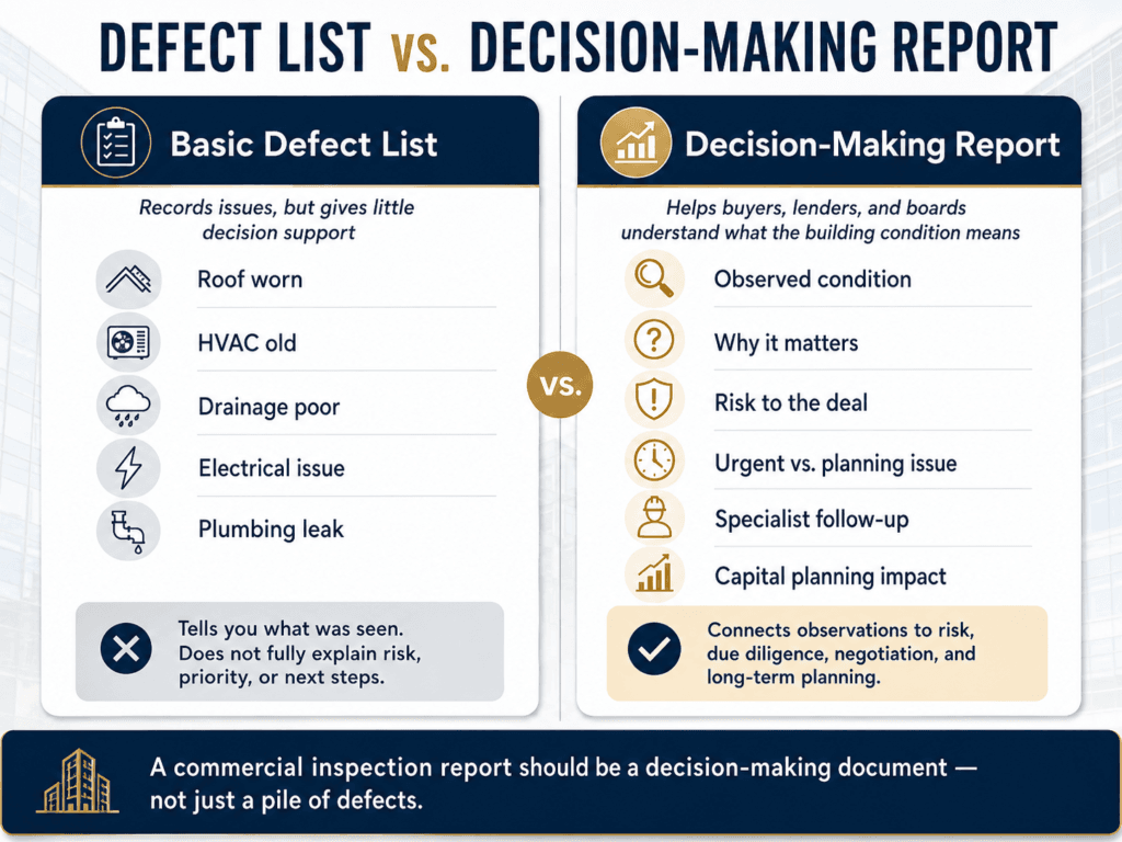 defect list vs decision making report