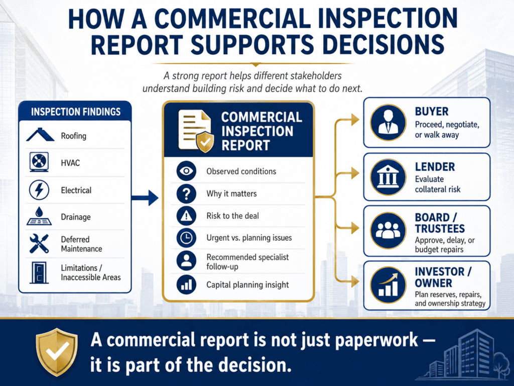 how a commericial inspection report supports decisions