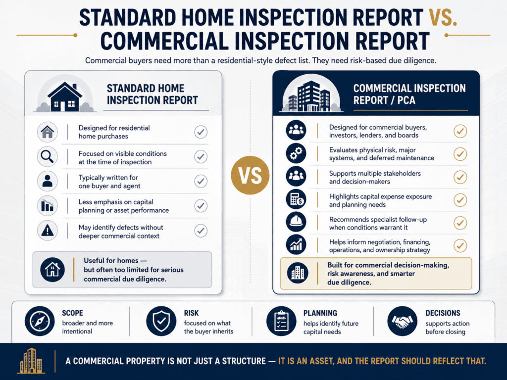 standard home inspection vs commercial inspection report