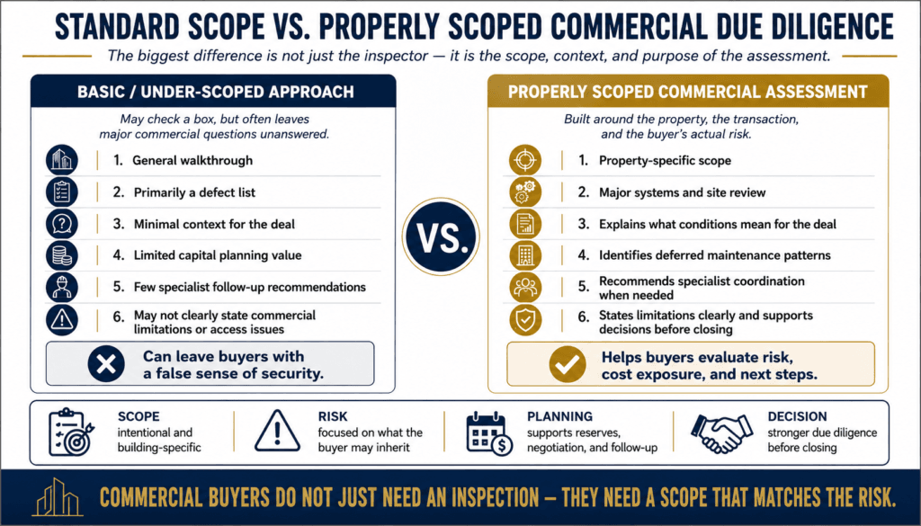 standard scope vs properly scoped commercial due diligence