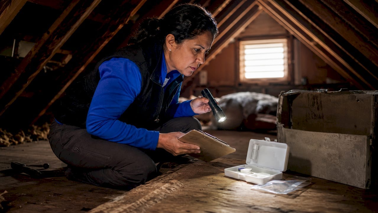 Homeowner preparing mold test in basement