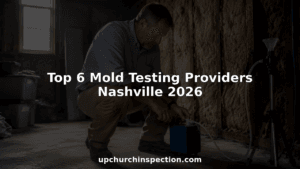 Mold inspector performing basement air sample test