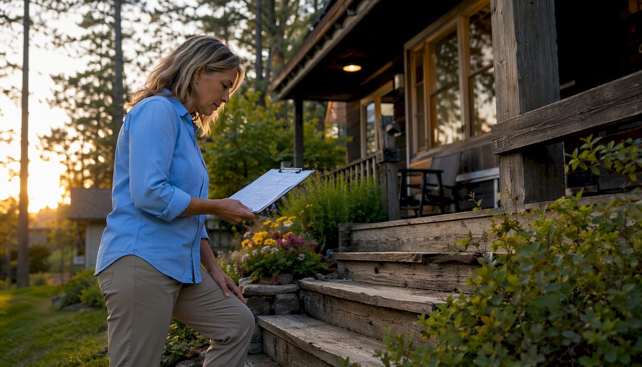 Woman reviewing home inspection checklist inside house