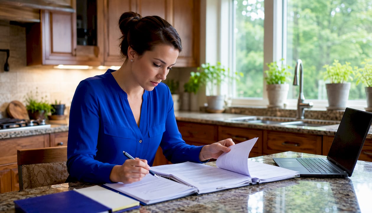 Close-up of hands reviewing inspection certification documents