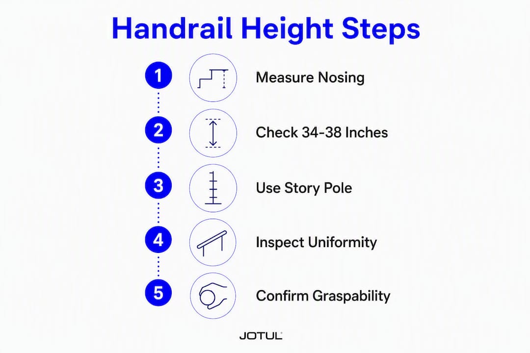 Infographic showing handrail height measurement steps