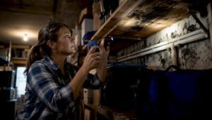 Home inspector checking attic for ventilation problems