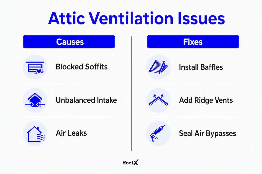 Infographic comparing attic ventilation problems and solutions