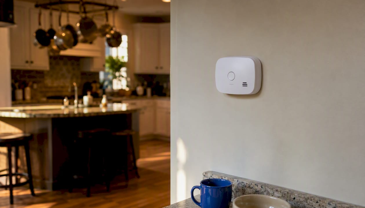 Carbon monoxide alarm mounted high on wall