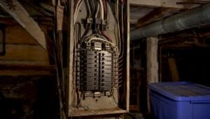 Close-up of Federal Pacific Stab-Lok electrical panel interior