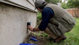 Home inspector testing foundation moisture