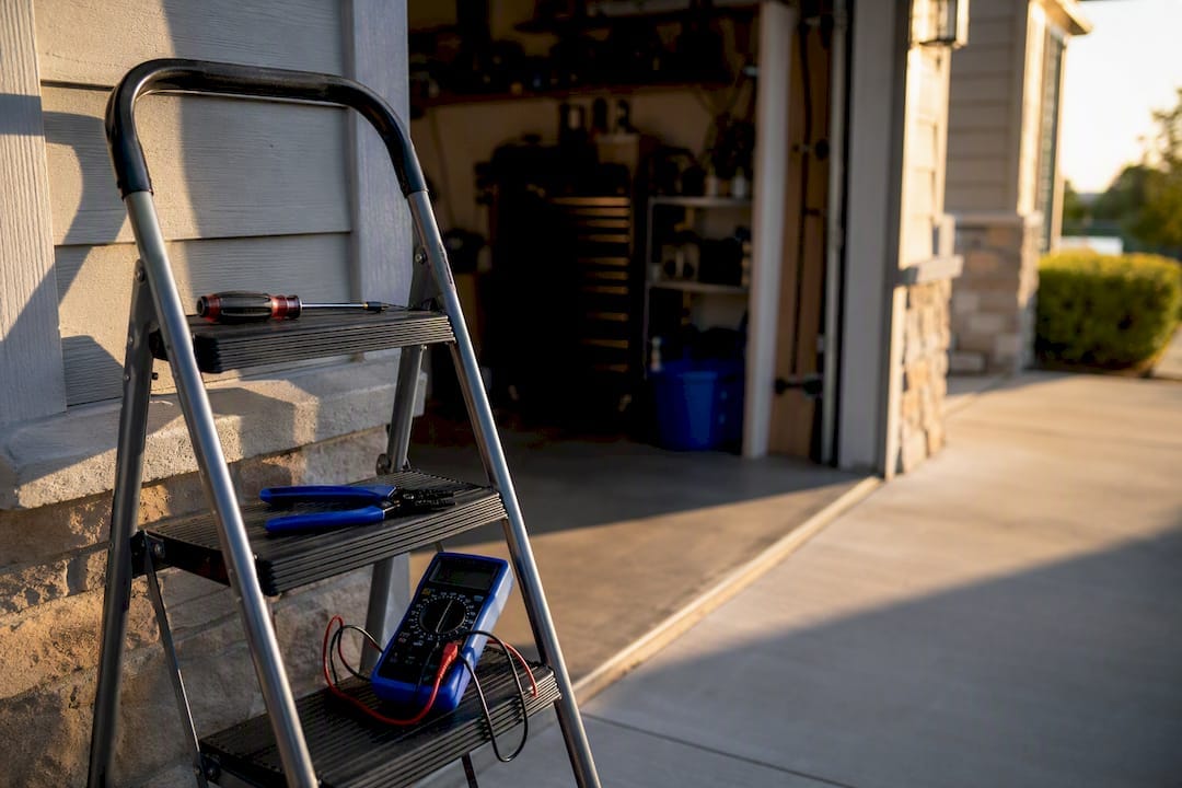 Tools and stepladder ready for sensor installation