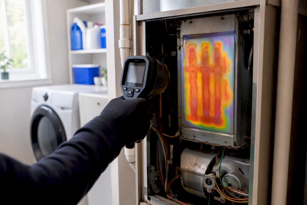 Thermal camera inspecting furnace heat exchanger