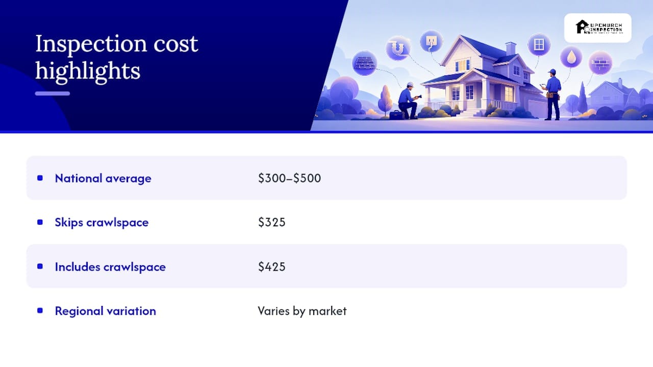 Diagram comparing home inspection costs and add-ons