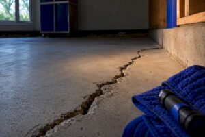 Crack crossing residential slab foundation floor