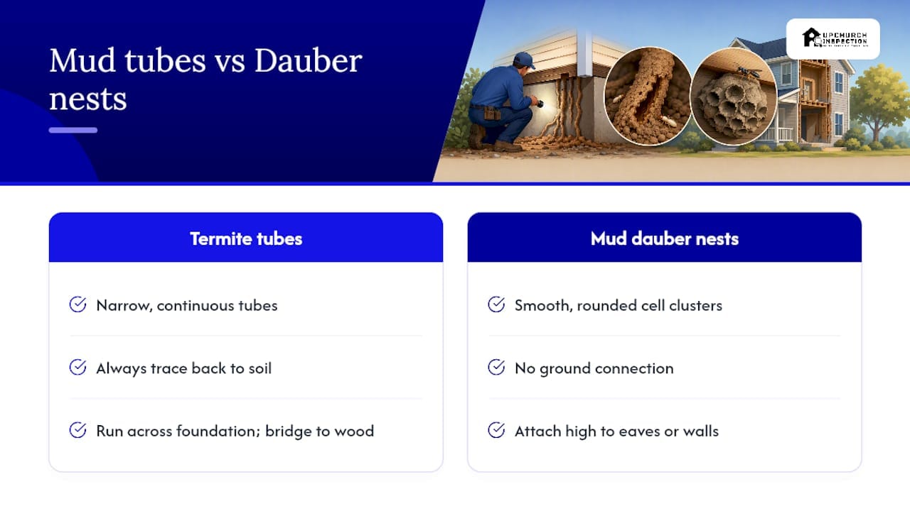 Termite tube and mud dauber nest comparison