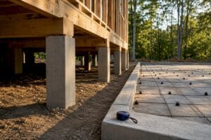Pier and beam beside slab foundation