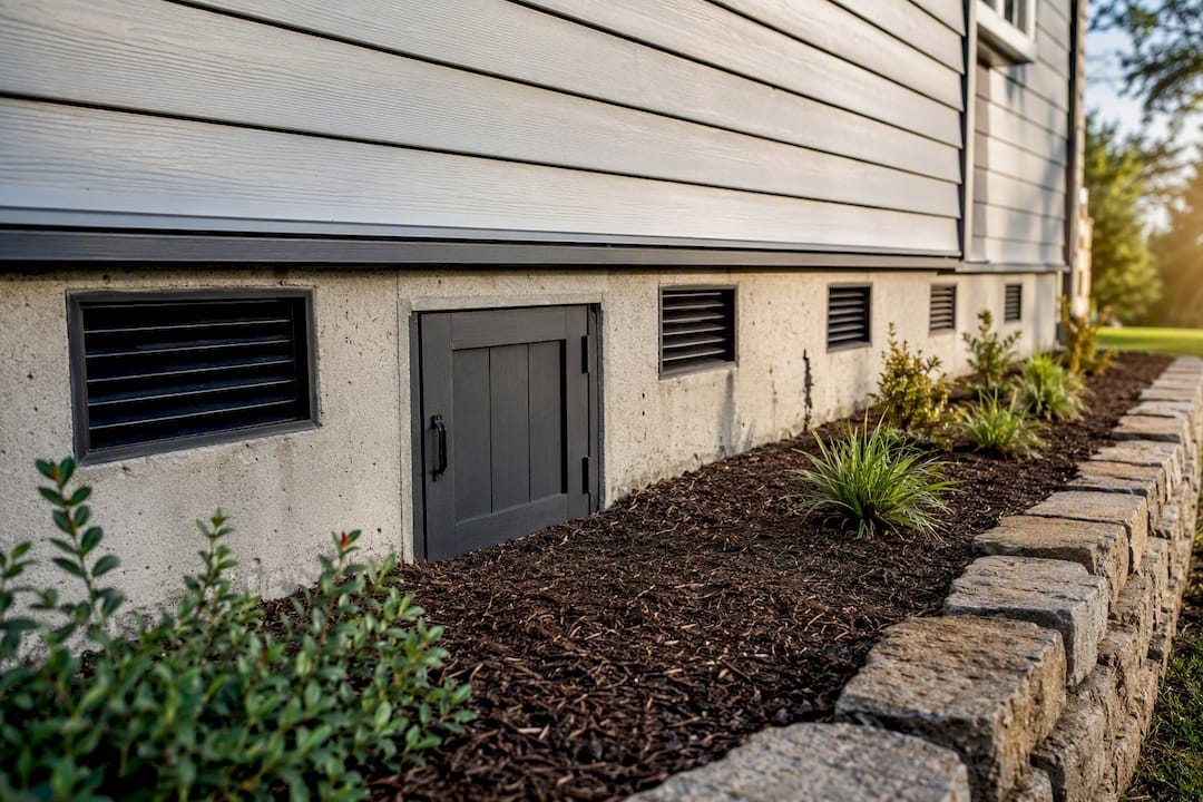 Foundation vents and crawlspace access door