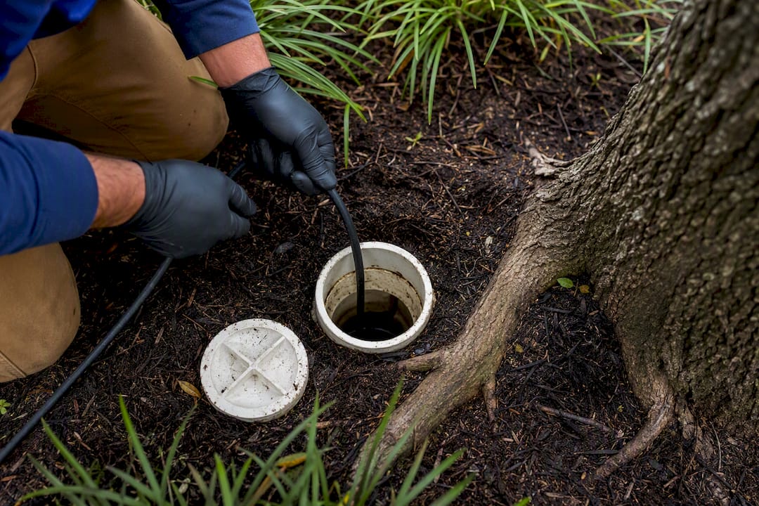 Inspector performing residential sewer scope