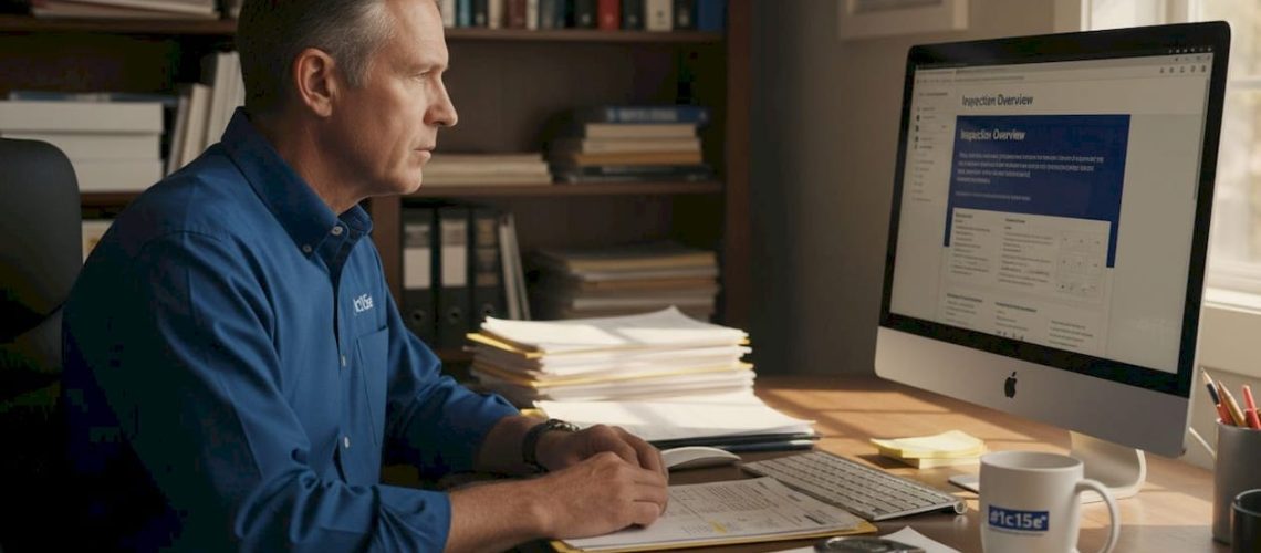 Property inspector reviewing apartment inspection report